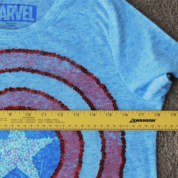 Halloween Captain America Tee Size L (Jr's) XS-S Customized Sequined Embellished - Picture 6 of 8